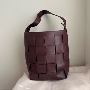 Lotuff Cordovan Woven Leather Bucket Shoulder Bag